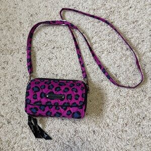 Vera Bradley Purple, Blue & black leopard crossbody wallet.